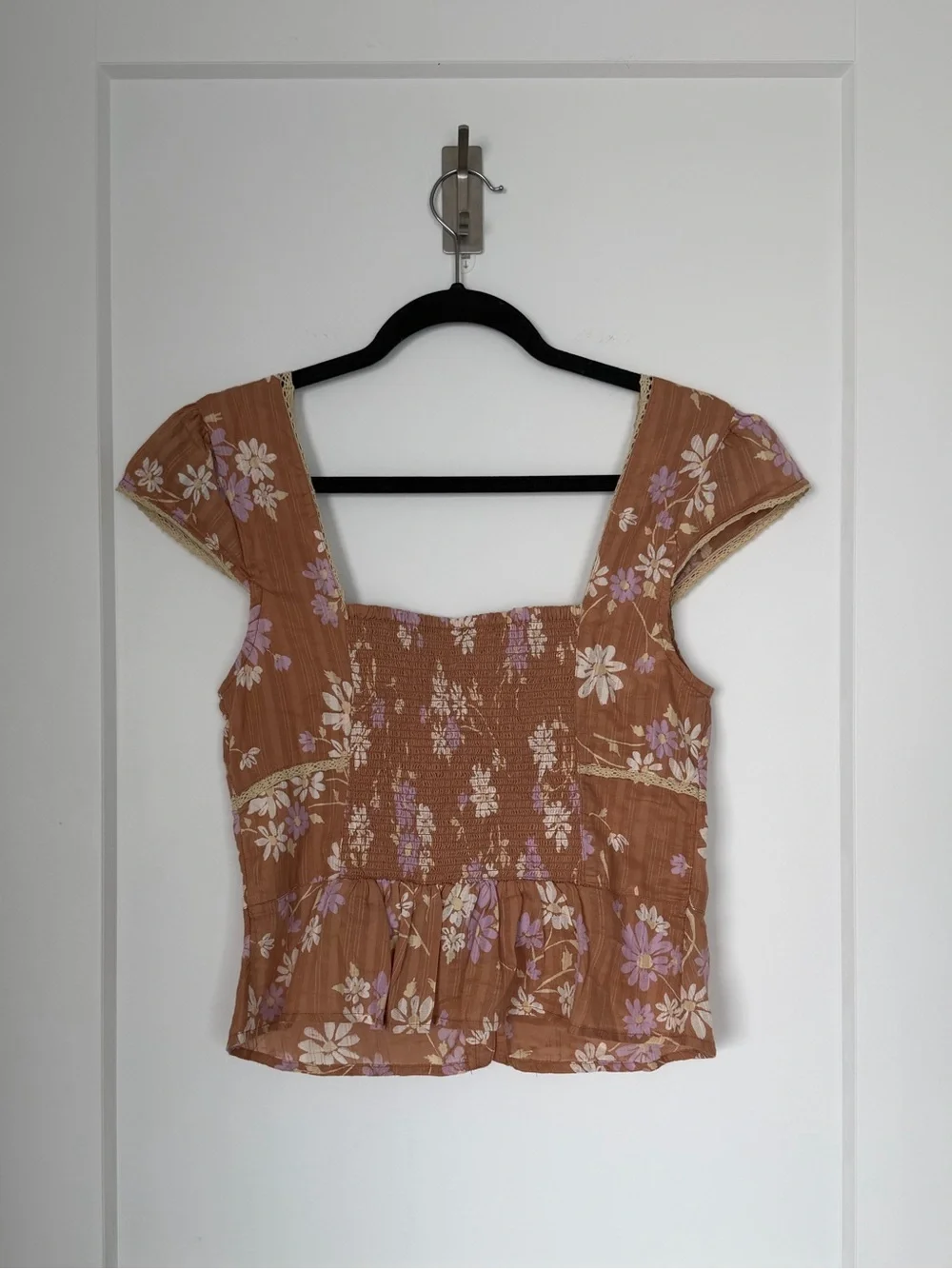 NWT Free People Meerkat Combo Floral Tie Front Peplum Top size Medium